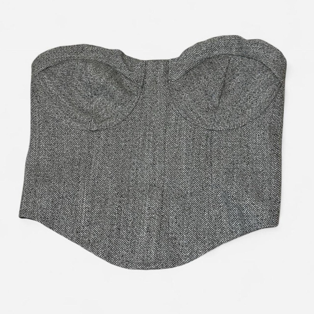 Express Gray Herringbone Strapless Corset Top